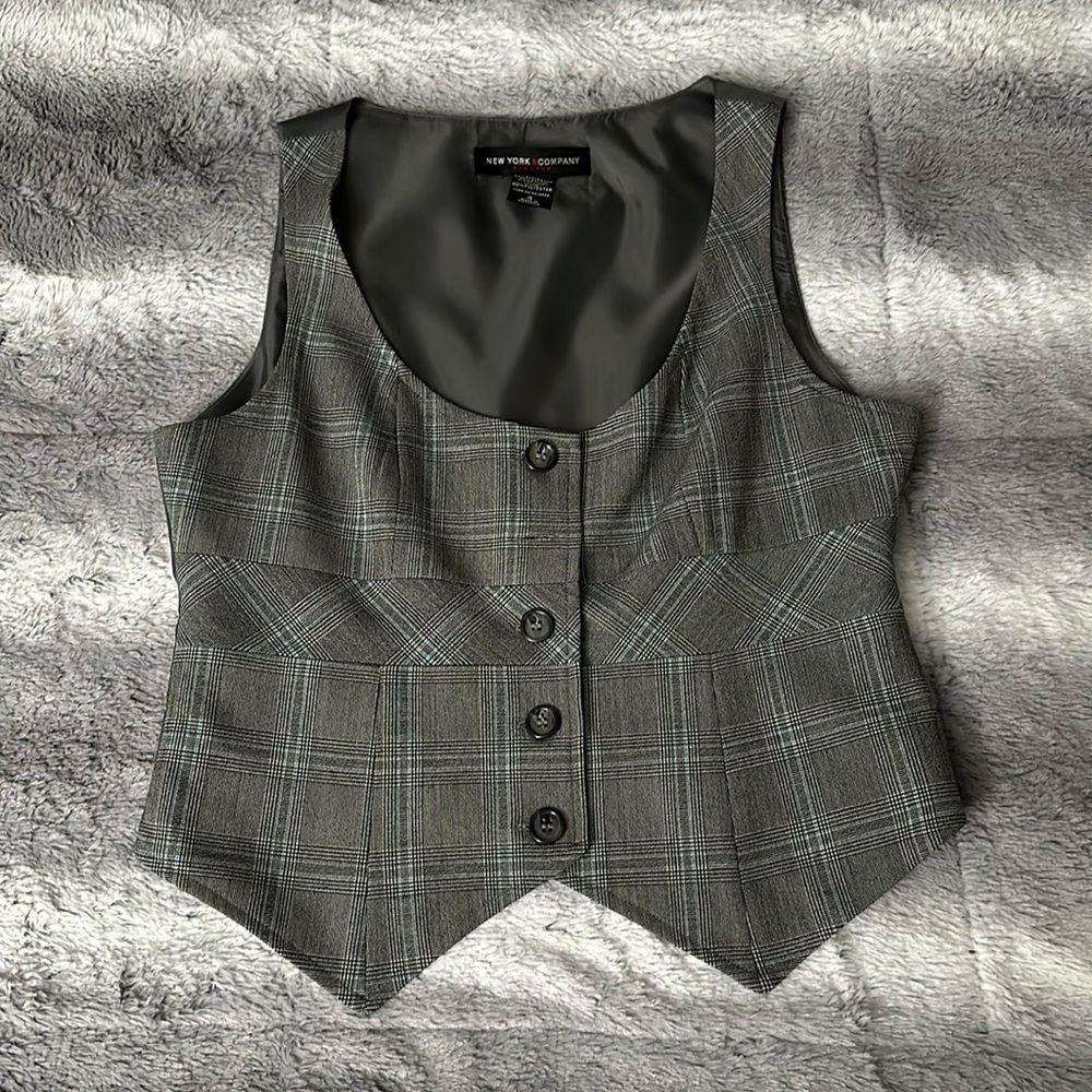 New York and Company Grey Plaid Vest
